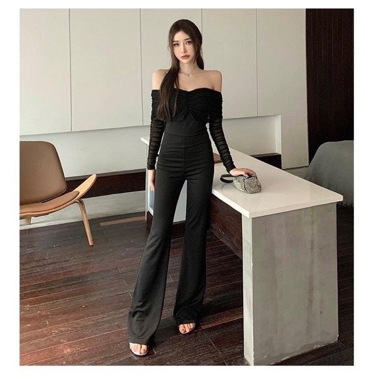 Jumpsuit nữ đồ bay thiết kế phối lưới màu đen sang trọng