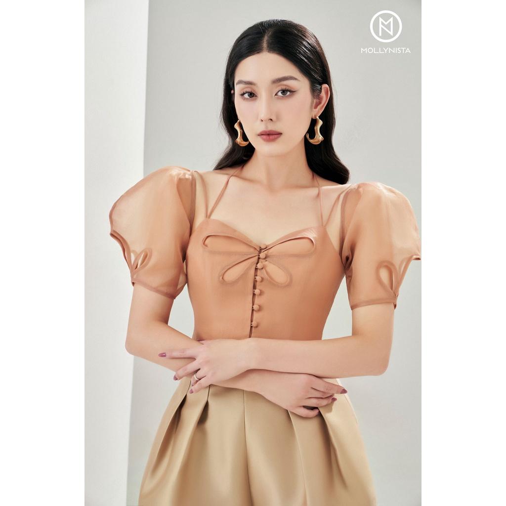 MOLLYNISTA - Áo kiểu Merisa von tơ nhũ croptop khoét cánh hoa quyến rũ nữ tính thiết kế cao cấp đi chơi đi tiệc gợi cảm