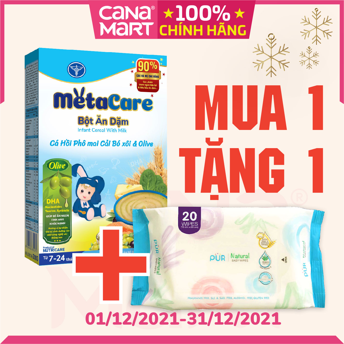 Bột ăn dặm tốt cho bé Nutricare Metacare Cá hồi phô mai cải bó xôi &amp; olive (200g)