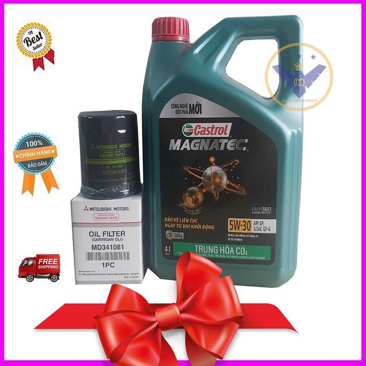 Dầu nhớt ô tô tổng hợp toàn phần Castrol Magnatec 5W-30 API SP Can 4L+ Lọc nhớt Hãng Mitsubishi-MD341081