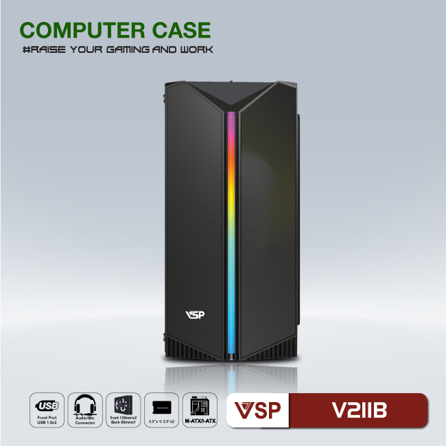 Vỏ Case VSP home and Gaming V211B có dây led sẵn - Hàng Chính Hãng