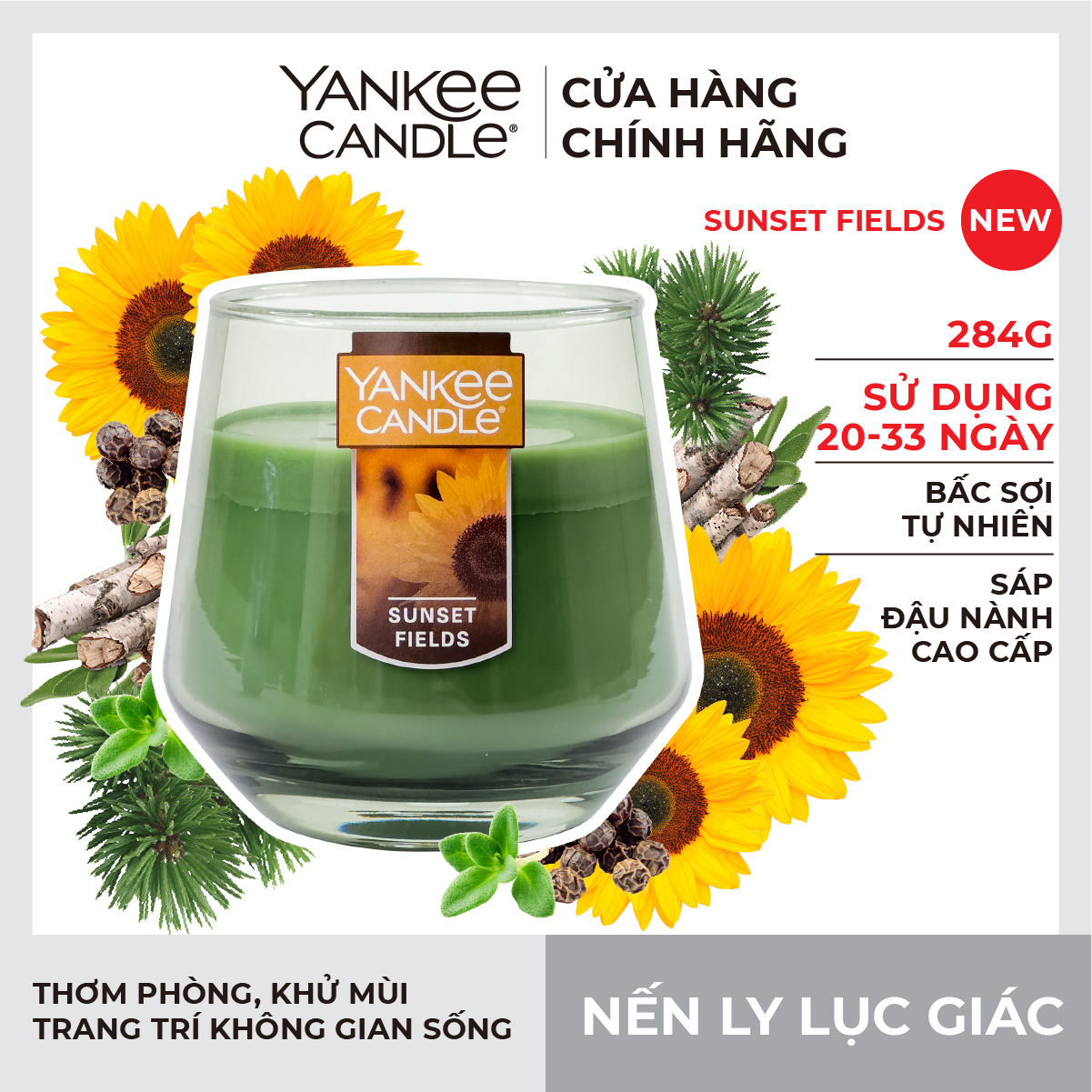 Nến Ly Lục Giác Sáp Đậu Nành 284gram từ Yankee Candle - Sunset Fields