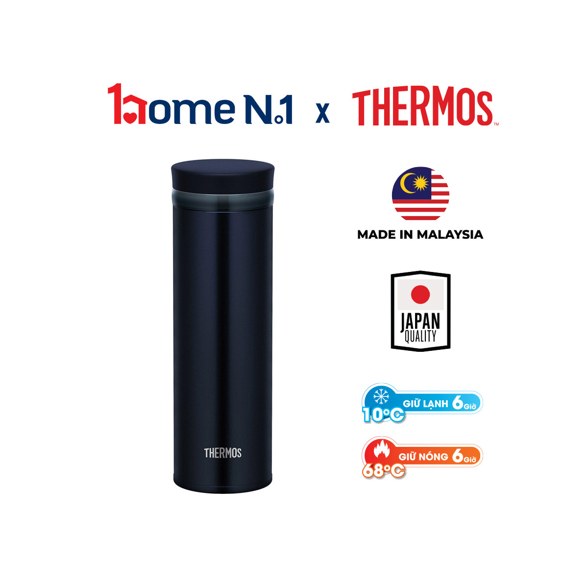 Bình giữ nhiệt Nhật Bản inox Thermos nắp vặn 500ml JNO 502 - Hàng chính hãng - Dark Navy