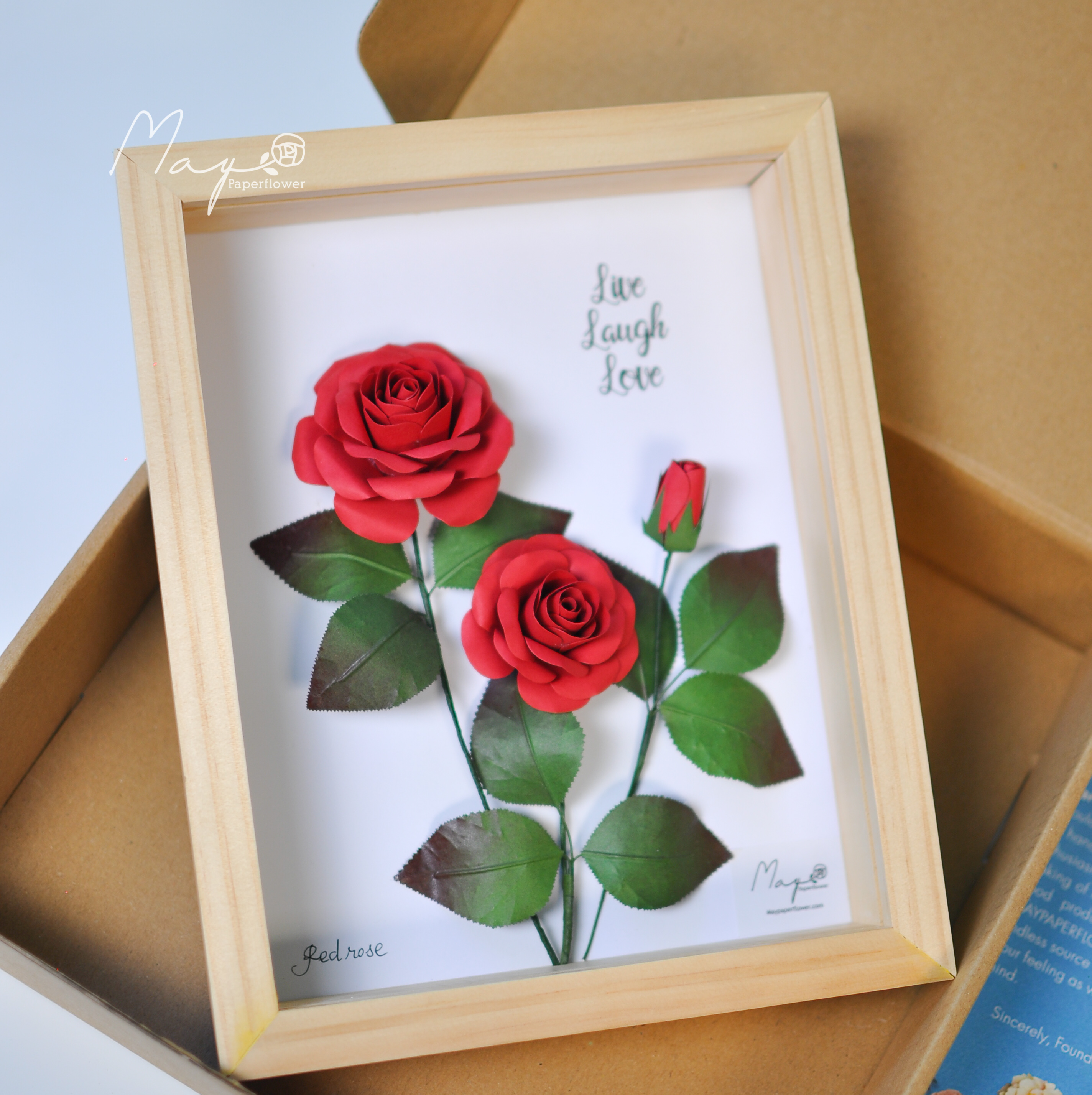 Tranh hoa giấy handmade trang trí cao cấp SIMPLICITY Hoa Hồng 20x25 cm - Maypaperflower Hoa giấy nghệ thuật