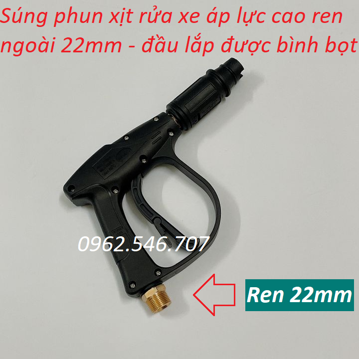 Súng xịt - súng rửa xe áp lực cao mini cho máy xịt rửa áp lực cao (Ren ngoài 22mm)