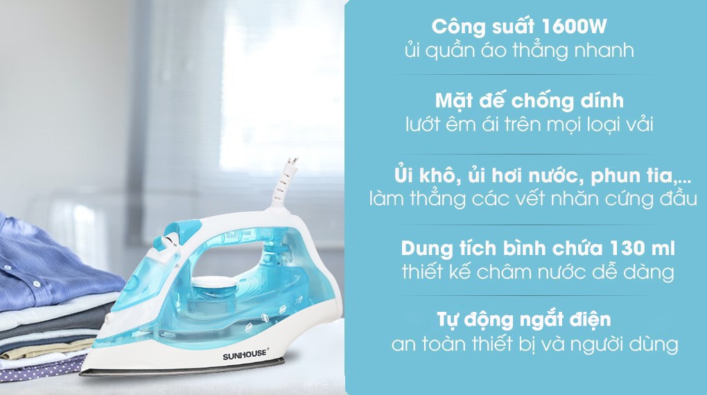 Bàn ủi hơi nước Sunhouse SHD2065 1600W - Hàng chính hãng