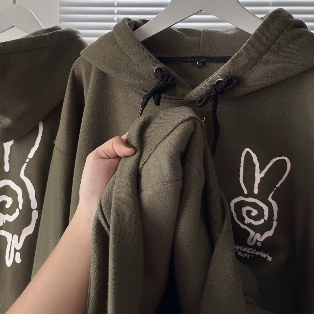 Áo Hoodie Thỏ RIFI Phối Túi Form Rộng Màu Rêu Unisex, Áo Khoác Hoodie Oversize Ulzzang Dáng Rộng chống nắng nón to