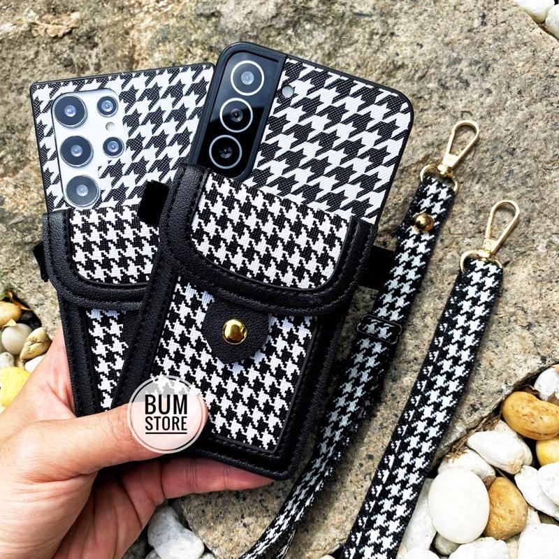 Ốp Lưng Ví Hoạ Tiết Houndstooth Sang Chảnh Samsung Galaxy S23 Ultra / S22 Ultra / S22 Plus / S21 Ultra / Note 20 Ultra / Note 20 / Note 10 plus / Note 10
