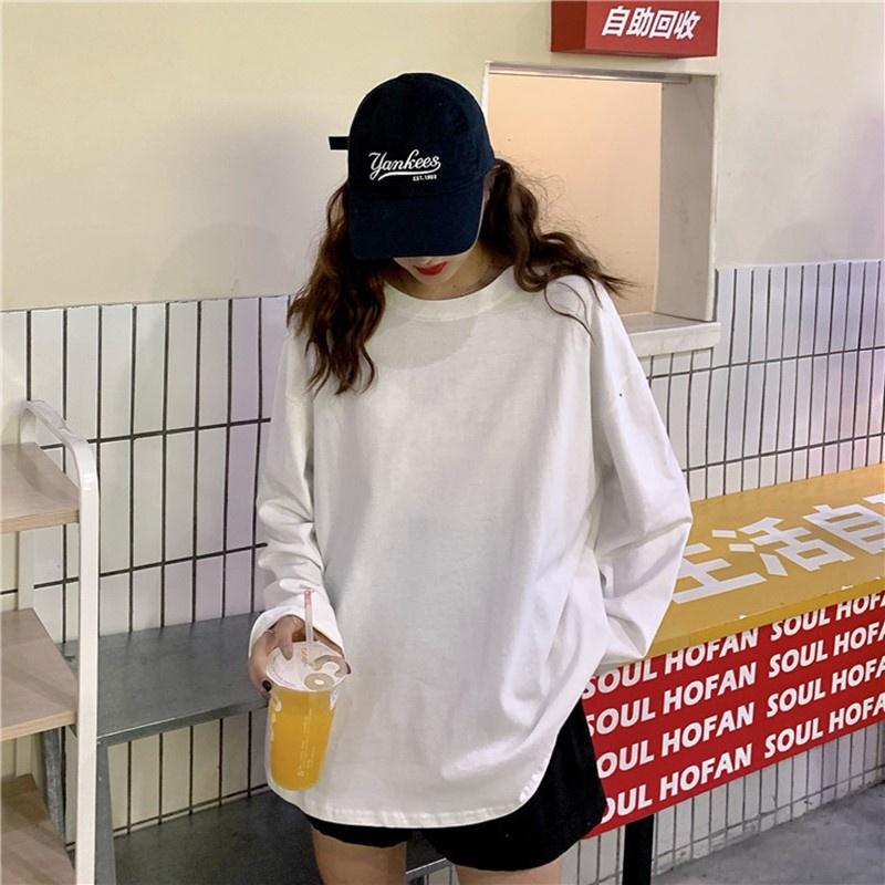 Áo thun tay dài sweater nam nữ TRƠN unisex form rộng teen cổ tròn cotton giá rẻ basic đen trắng freesize ulzzang