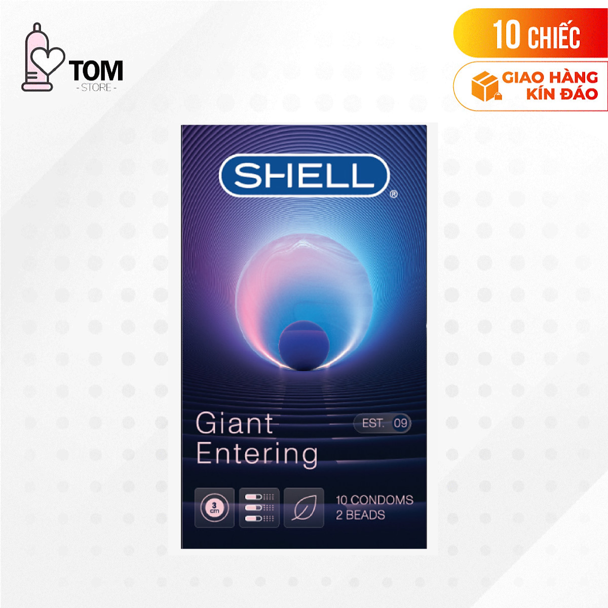 [Hộp 10 cái] Bao cao su Shell Giant Entering - Gân nổi, bi tăng 3cm