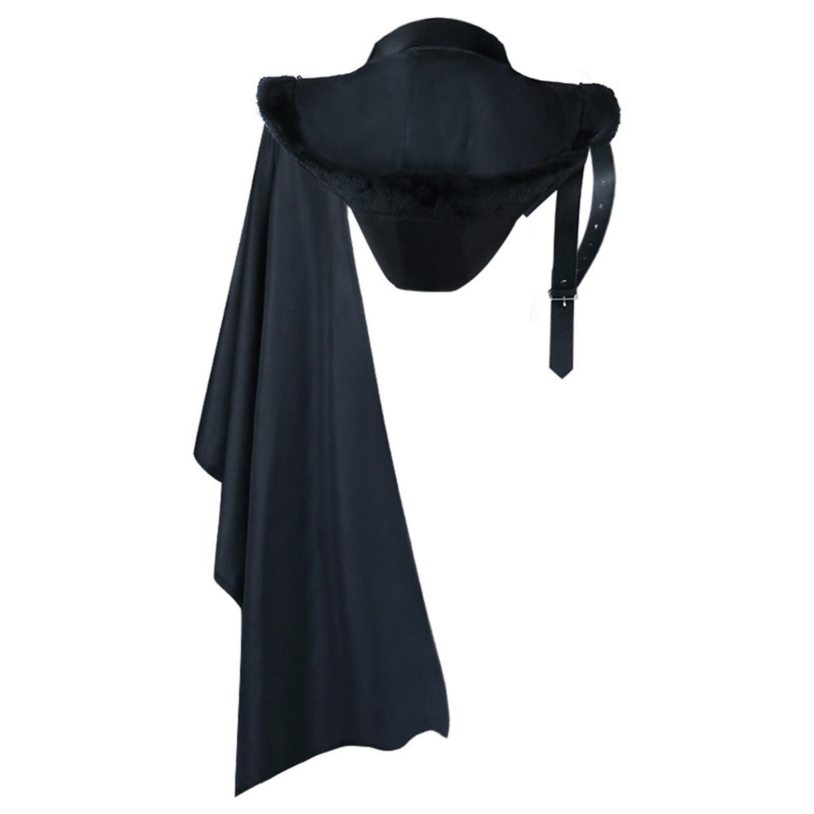 Black Cape Cloak with Buckle Straps Unisex Punk Halloween Gothic Hooded Cape Hat