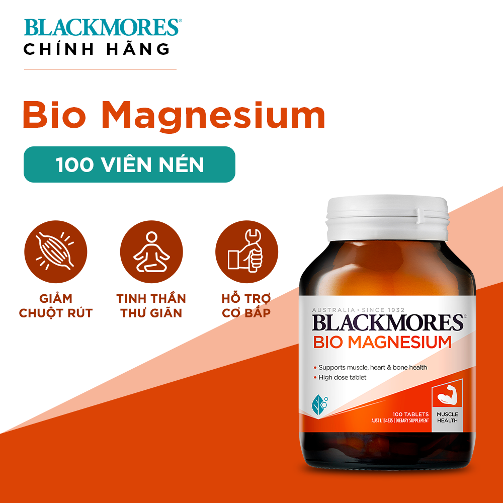 Viên Uống Bổ Sung Magie Hỗ Trợ Cơ Bắp Ngăn Ngừa Chuột Rút Blackmores Bio Magnesium Lọ 100 Viên