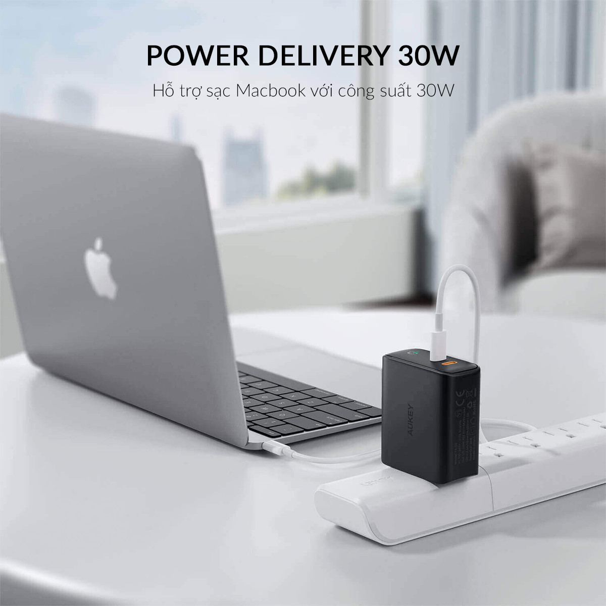 Cốc Sạc 2 Cổng Type C AUKEY PA-D2 Power Delivery 30W Tích Hợp Công Nghệ Dynamic Detect  - Hàng Chính hãng