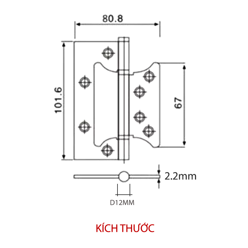 Bản lề lá âm dương (cánh bướm) 4x3x2.2 bằng inox 304 dày 2.2mm cho cửa gỗ, cửa nhựa, cửa nhôm