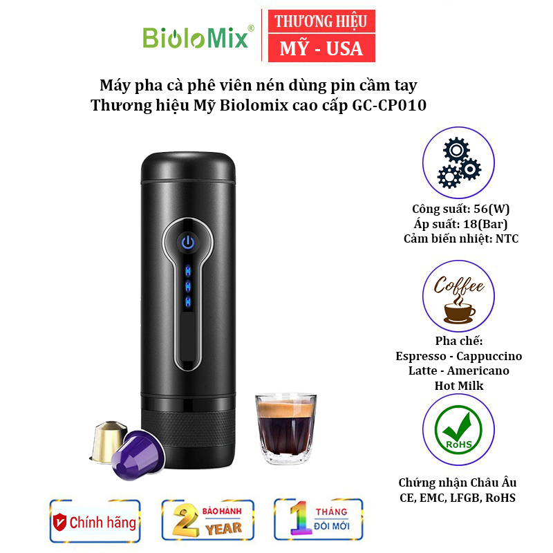 Máy pha cà phê dùng pin cầm tay Biolomix GC-CP010 Tương thích với viên nén Nespresso nhỏ gọn - HÀNG NHẬP KHẨU