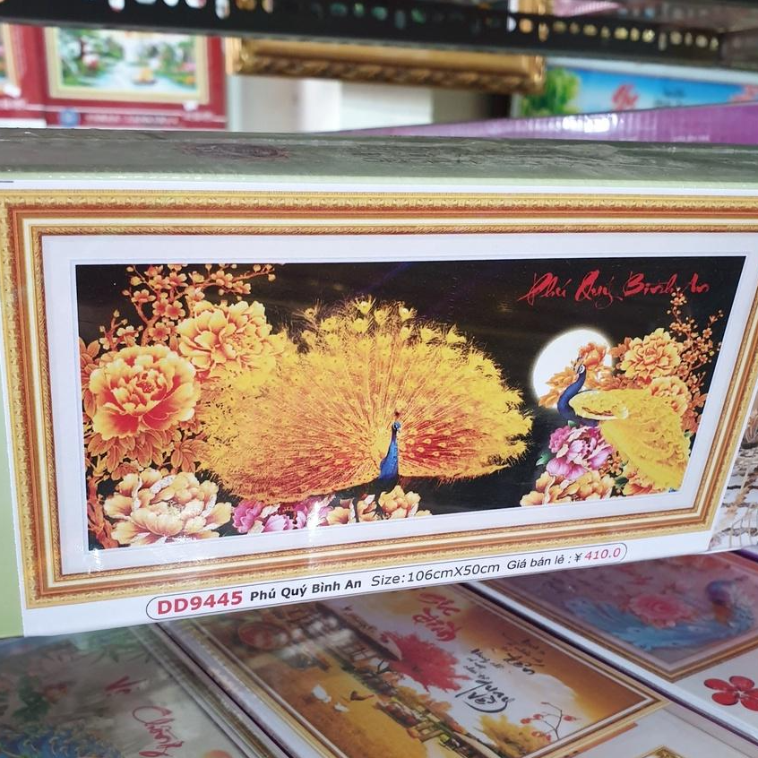 Tranh Đính Đá CÔNG PHÚ QUÝ BÌNH AN . Kích Thước: 1m06 x 50cm