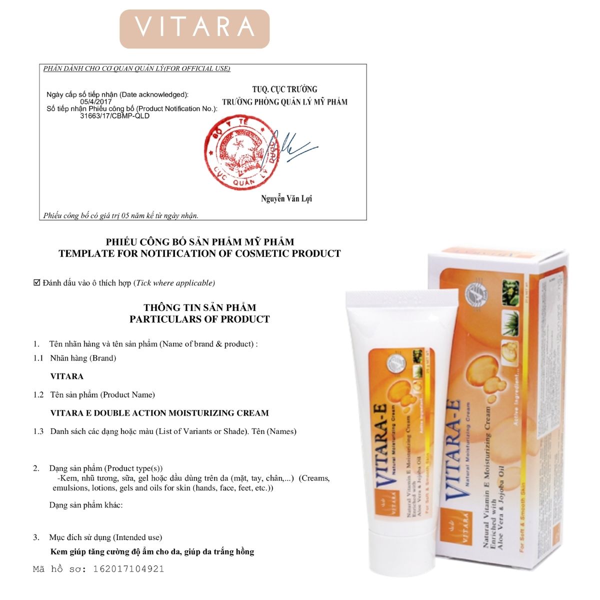 Kem dưỡng ẩm Vitara - E Cream se khít lỗ chân lông, mờ sẹo mụn, cải thiện độ đàn hồi cho da 25g