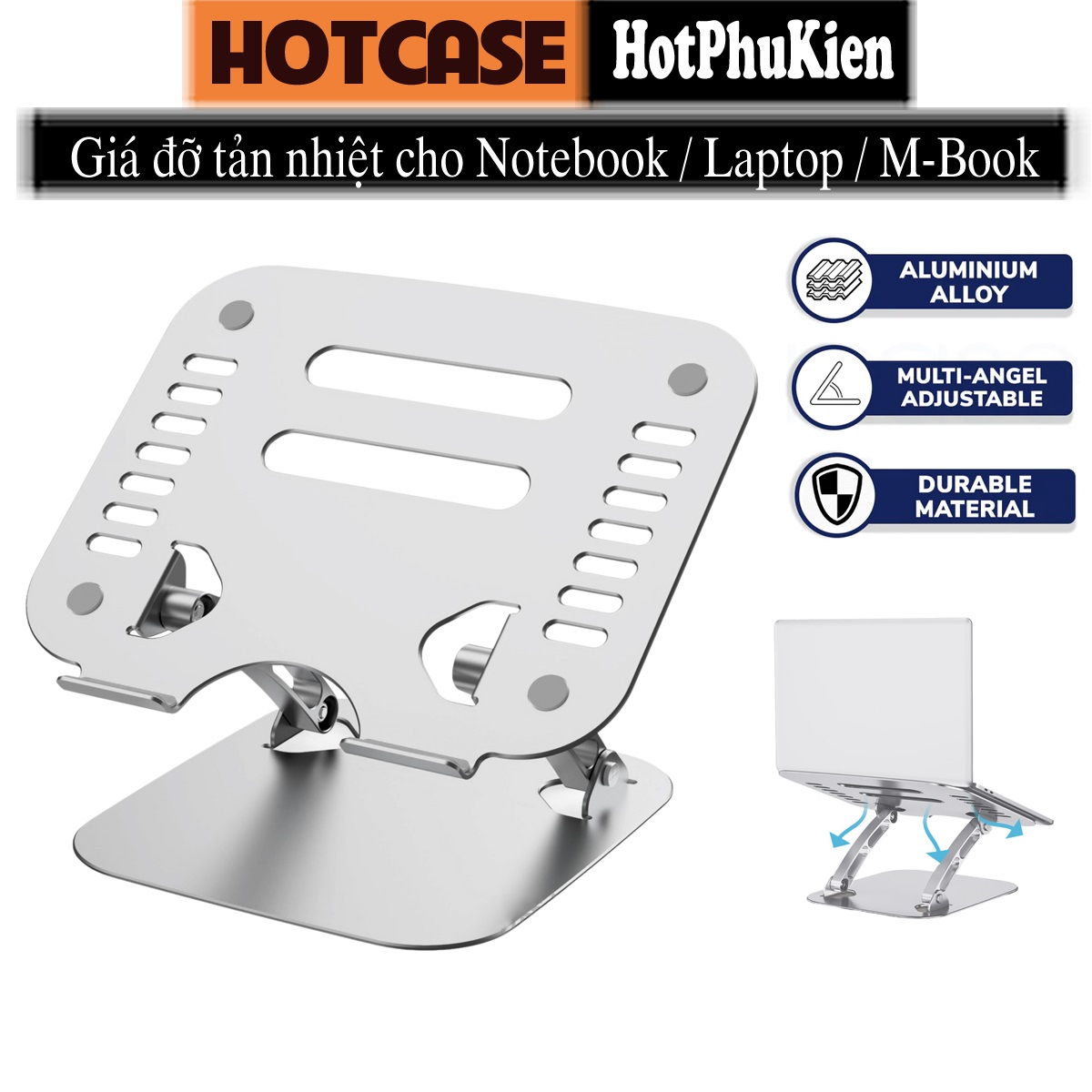 Giá đỡ tản nhiệt hợp kim nhôm cho Laptop / cho Macbook / cho iPad / Tablet hiệu HOTCASE Notebook Stand T620 - thay đổi chiều cao, thay đổi góc độ, tản nhiệt tốt, thiết kế chắc chắn, dùng cho máy 10 inch đến 15.6 inch - Hàng nhập khẩu