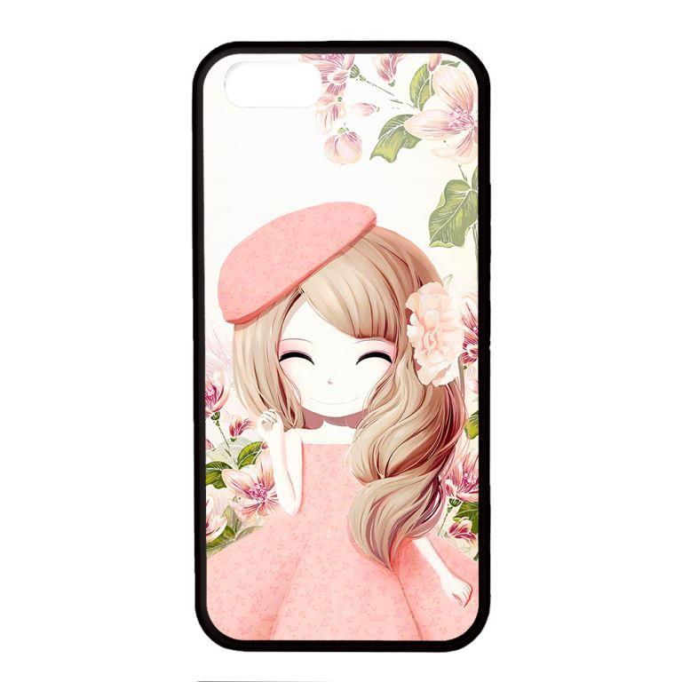 Ốp lưng dành cho Iphone 5 Cô Gái Váy Hồng Nền TRắng - Hàng Chính Hãng