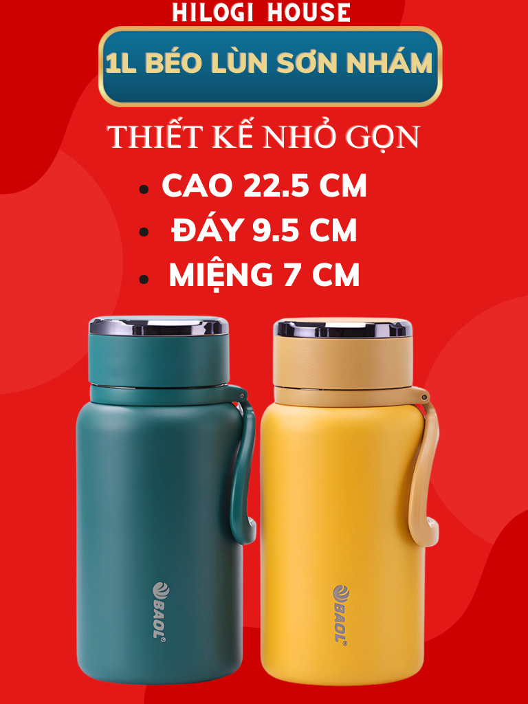 Bình giữ nhiệt 1500ml HiLOGI HOUSE sơn nhám chống trầy xước giữ nhiệt lạnh hơn 24 giờ , giữ nóng hơn 12 giờ , có dây treo