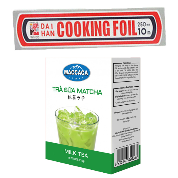 Combo Giấy bạc bọc thực phẩm Seven Cooking Foil (25cm x 4m) + Trà sữa Matcha Macca (Hộp 10 gói x 20g)