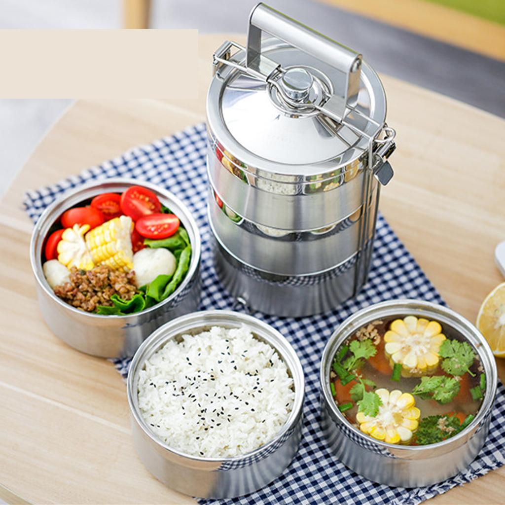 2X Tiffin Hộp Cơm Bento Nhiệt Hộp Đựng Thực Phẩm Di Động Giữ Ấm Thức Ăn 3 Tầng