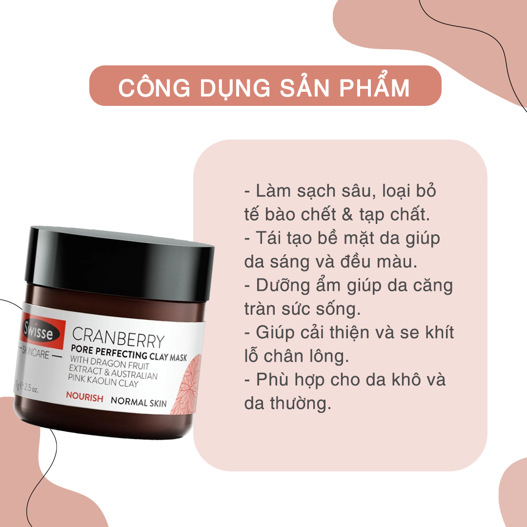 Mặt Nạ Đất Sét Cao Lanh Swisse Skincare Cranberry Clay Mask 70g