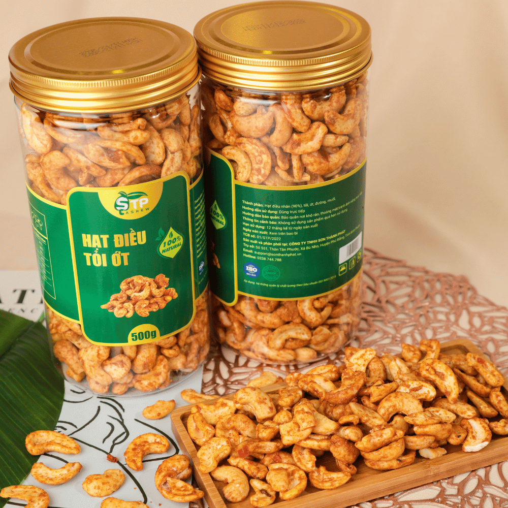 Hạt Điều Tỏi Ớt STP Food Hũ 500g – Hạt Điều Thơm Ngon, Giòn Béo, Giàu Chất Dinh Dưỡng, Rất Tốt Cho Sức Khỏe