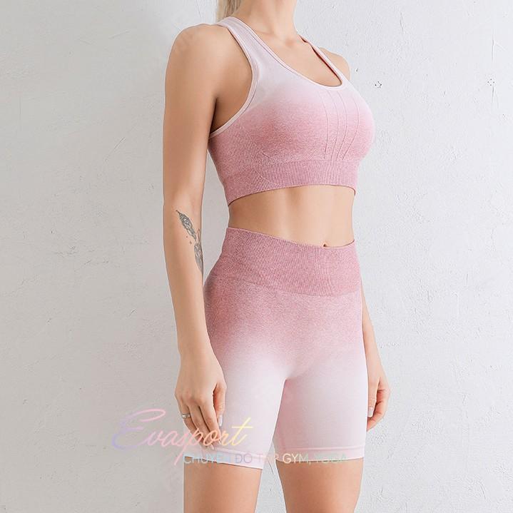 Set bộ đồ tập gym nữ ngố, tập yoga aerobic thể thao dệt kim gồm áo bra quần ngố tập gym
