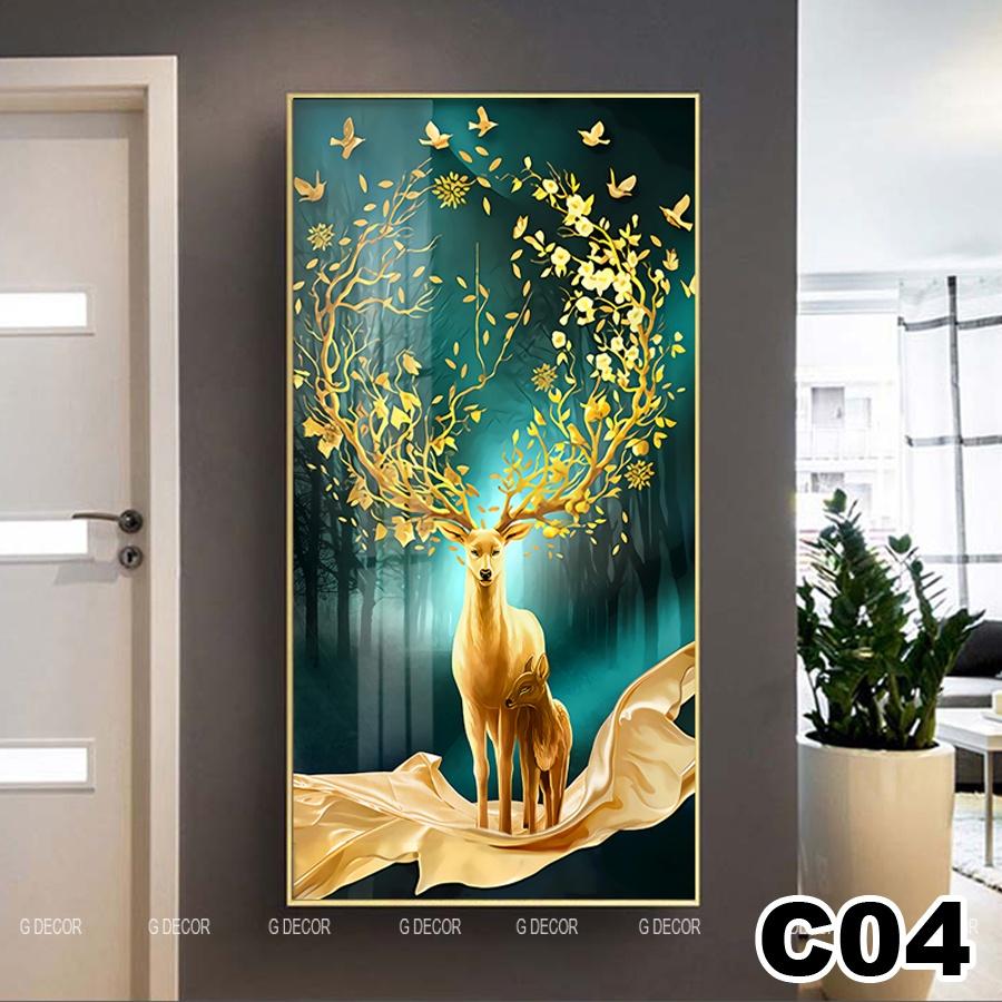 Tranh treo tường canvas 1 bức phong cách hiện đại Bắc Âu 01, tranh hươu tài lộc trang trí phòng khách, phòng ngủ, spa