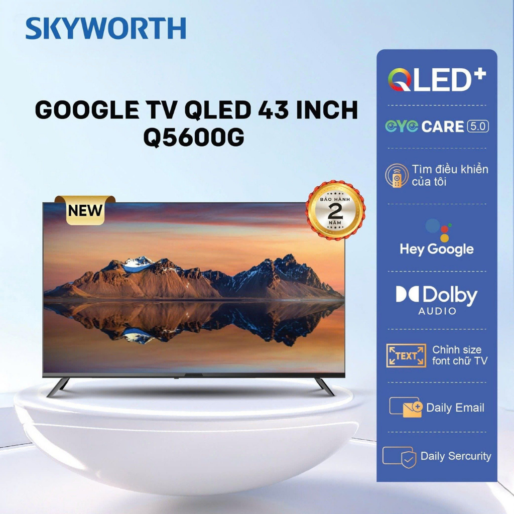 43Q5600G - Google Tivi Skyworth Full HD 43 Inch 43Q5600G Điều Khiển Giọng nói không cần remote - HÀNG CHÍNH HÃNG - GIAO HCM