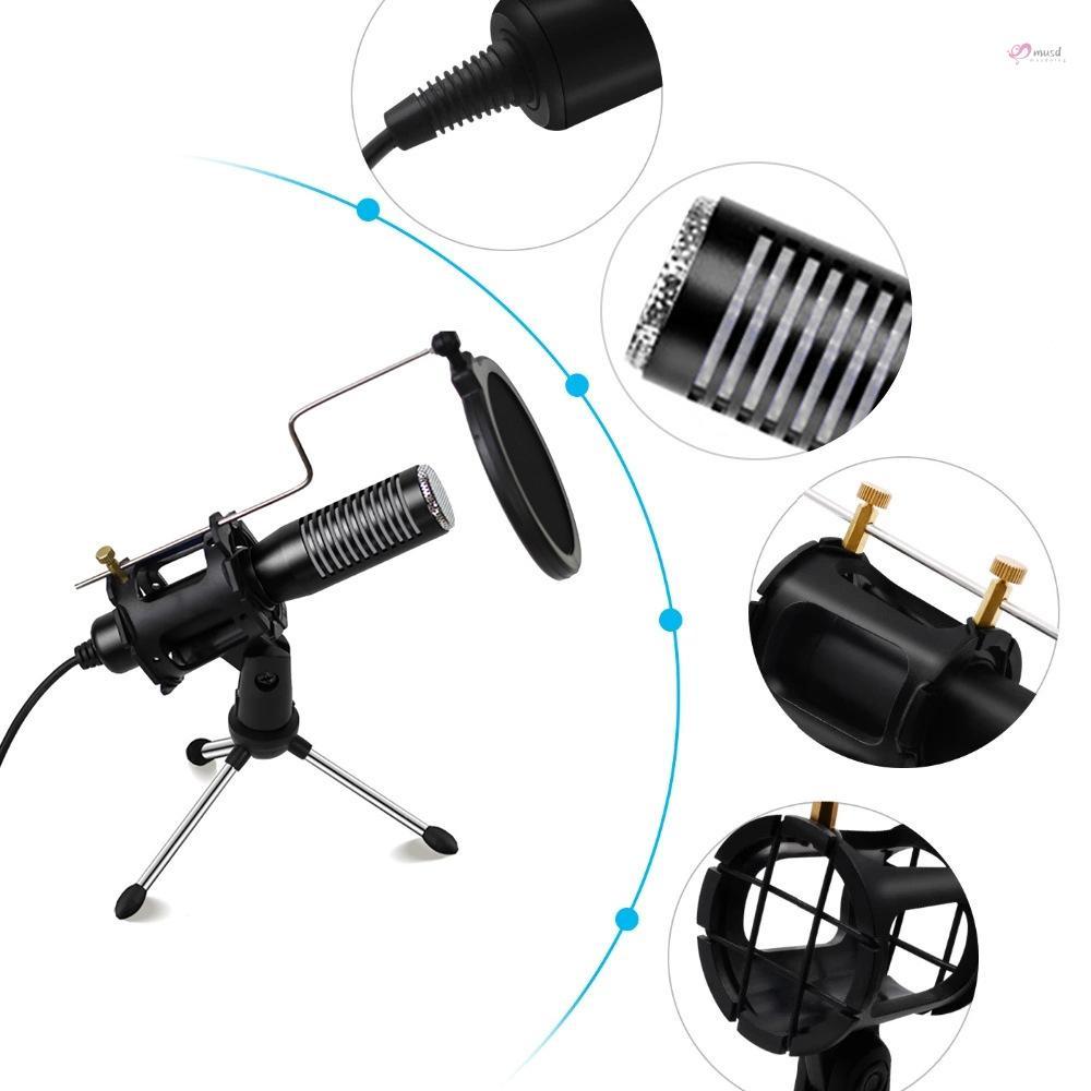 Micro thu âm mini có dây USB kèm giá đỡ ba chân chống sốc cho PC Laptop chơi game phát sóng trực tuyến