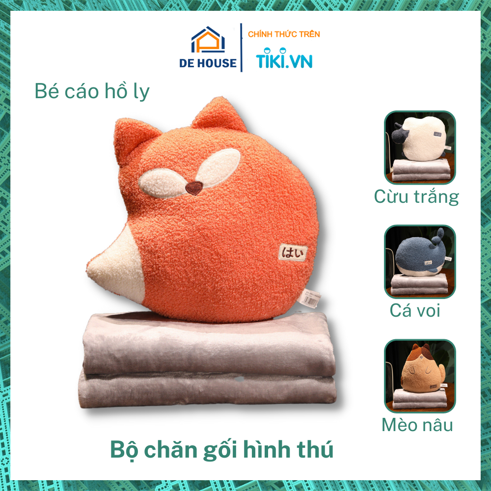 Bộ Chăn Gối Văn Phòng Ngủ Trưa Siêu Mềm Mịn Hình Thú Dễ Thương 3 in 1 - Hàng Loại Đẹp