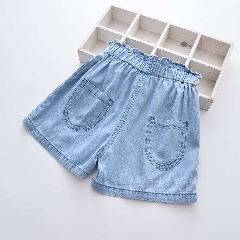 Quần bò giấy bé gái size đại 2-10 tuổi đính hạt, Quần short cho bé vải nhẹ mềm thoáng mát ống quần rộng