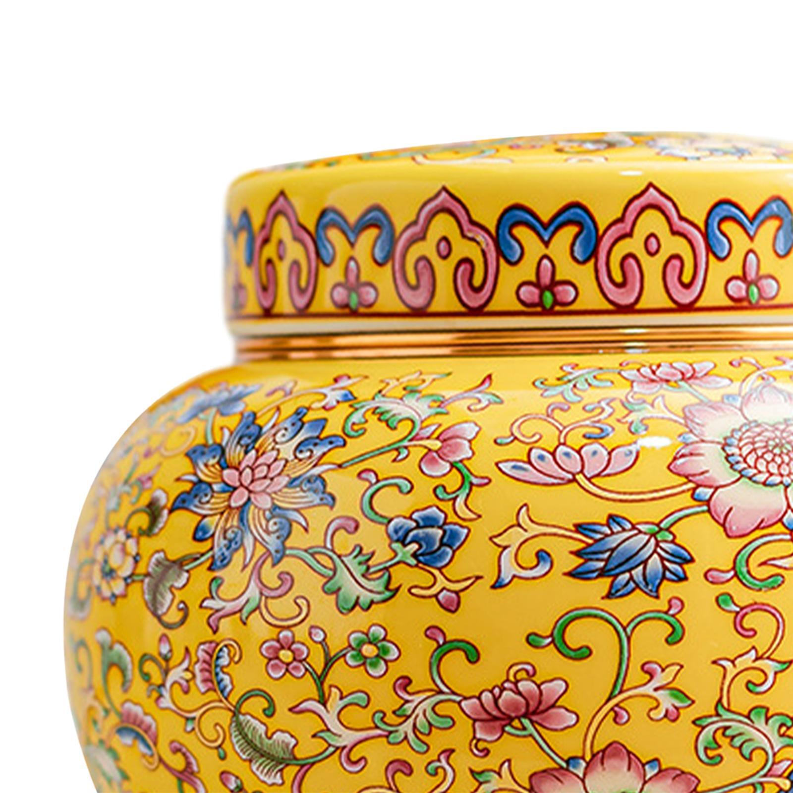 Tea Canister Floral Temple Jar with Lid Multipurpose Artwork Storage Container Desk Jar Vase Ceramic Ginger Jar for Dining Room Office Decor