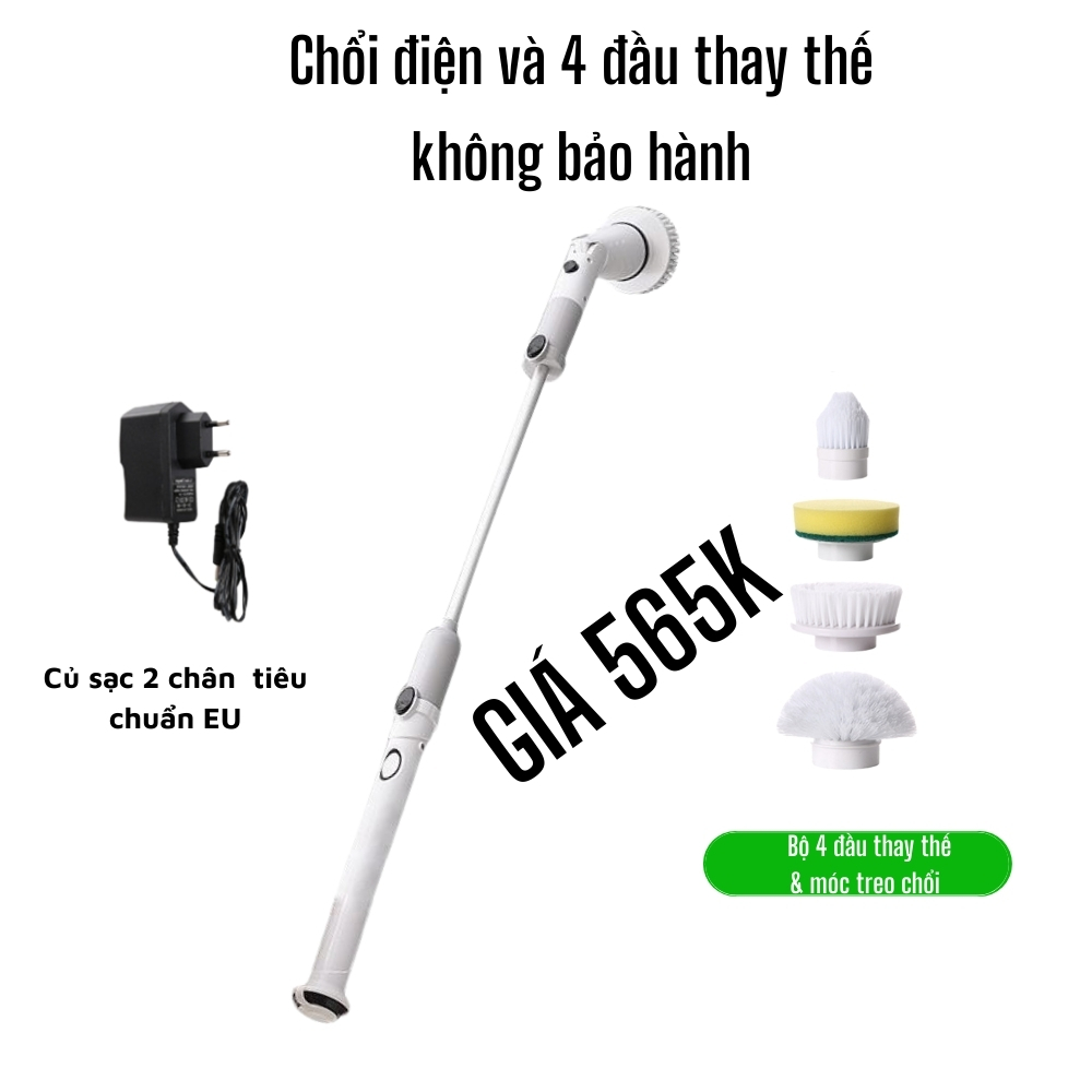 Chổi Cọ Nhà Vệ Sinh Bồn Cầu Toilet Bằng Điện Bàn Chải Làm Sạch Vệ Sinh Nhà Tắm Không Dây Kèm Với 4 Đầu Thay Thế Tiện Lợi