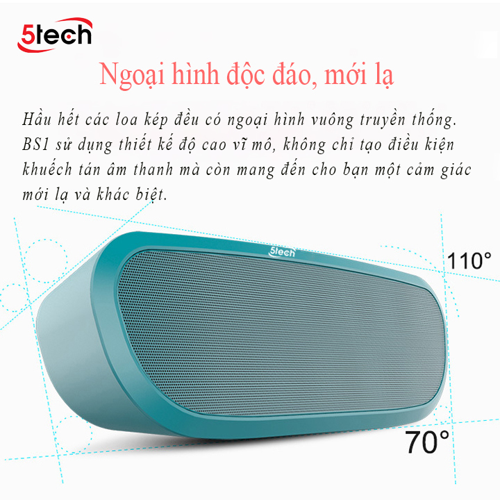 Loa bluetooth 5TECH BS1 hàng chính hãng, loa mini cầm tay di động âm thanh sống động, âm bass siêu trầm nghe nhạc cực đỉnh dành cho điện thoại, máy tính,...