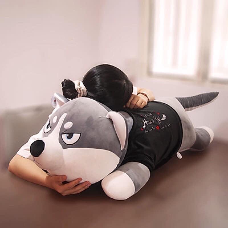 Gấu Bông Chó Husky Mặt Ngáo Size 1m5 Siêu To Khổng Lồ, Thú Nhồi Bông Chó Cao Cấp