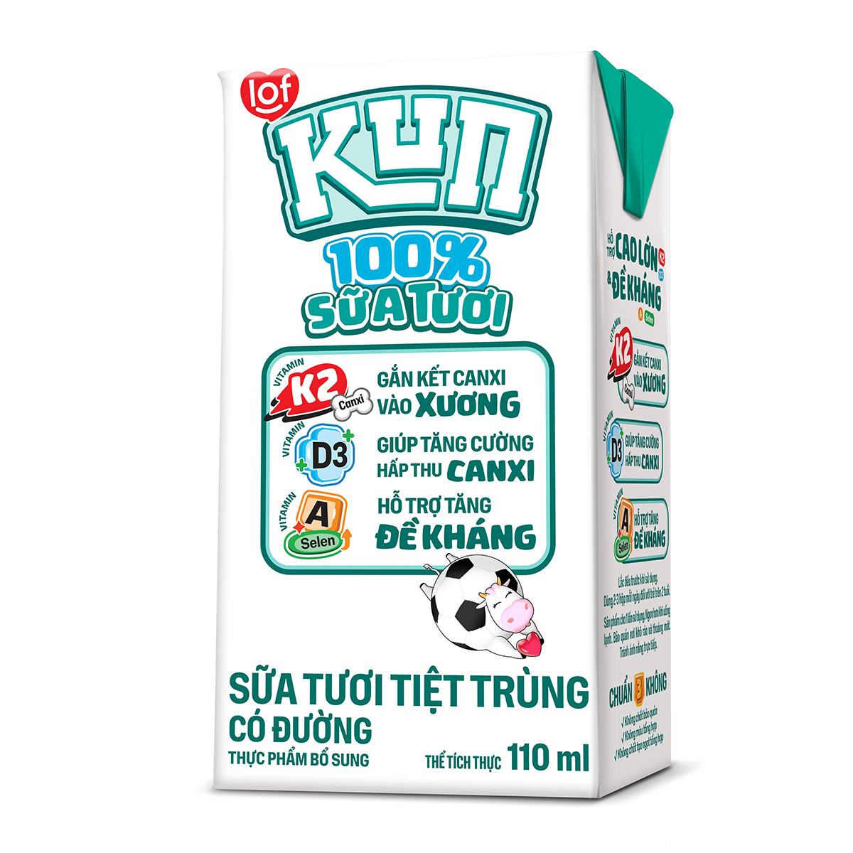 Thùng 48 hộp KUN 100% Sữa tươi có đường 110ml/hộp