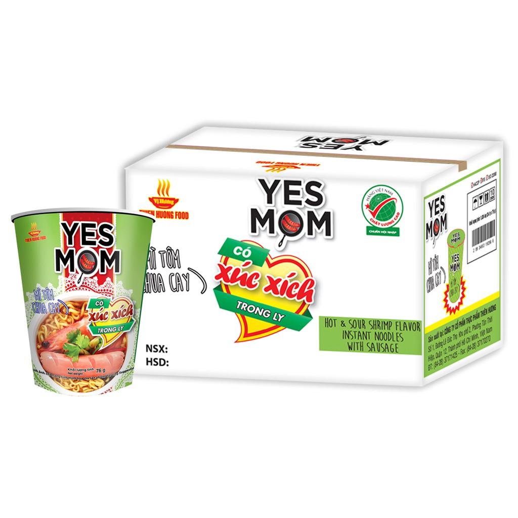 Thùng 24 Ly Mì Tôm Chua Cay Xúc Xích Yes Mom (76G x 24 Ly)