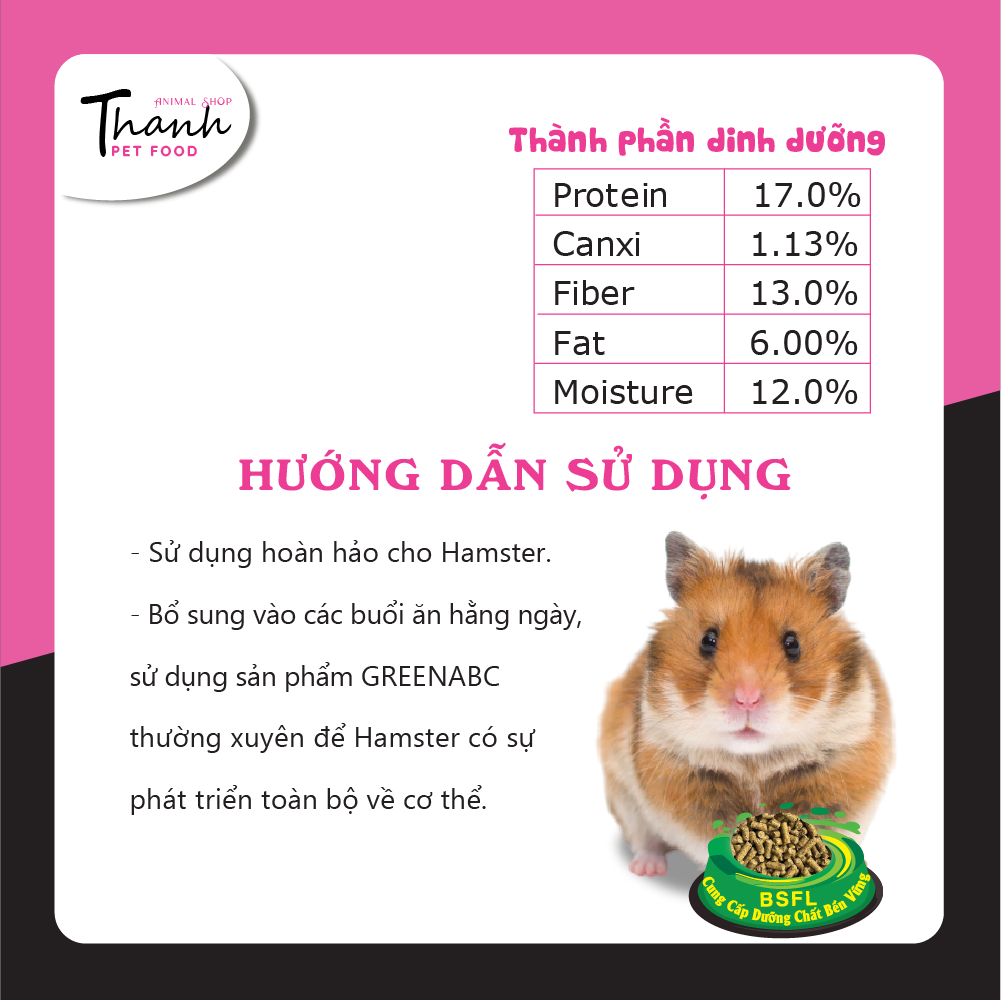 Thức ăn Hamster của nhãn GREENABC – Giúp Hamster ăn ngon, giảm căng thẳng, lông mượt, tăng đề kháng – Hộp 10g và 480g