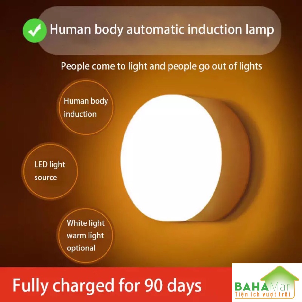 ĐÈN LED THÔNG MINH CẢM BIẾN HỒNG NGOẠI VỚI CHUYỂN ĐỘNG CƠ THỂ QUA ĐỂ BẬT SÁNG BAN ĐÊM BAHAMAR tự động bật sáng khi có chuyển động trong góc 120 đô