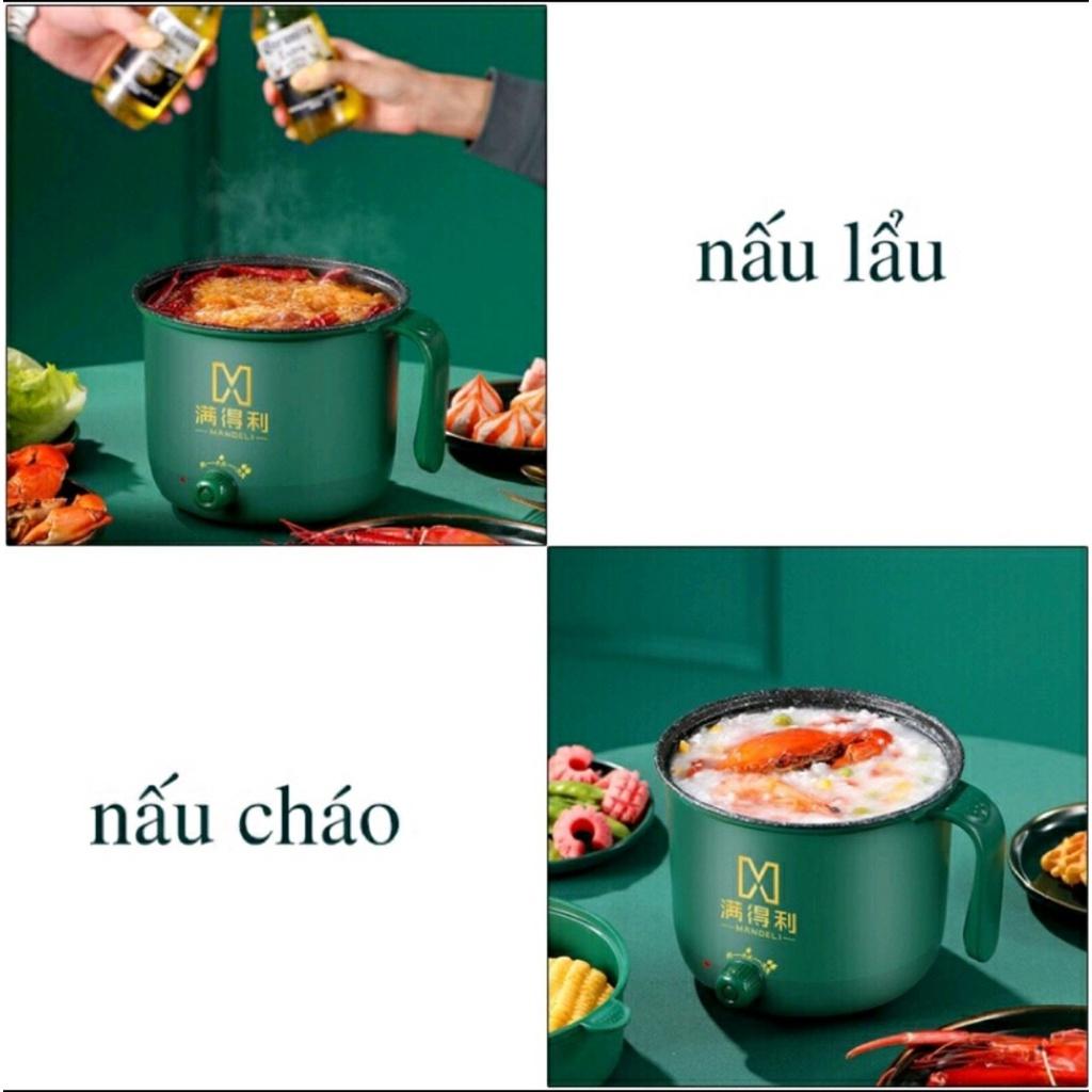 Nồi lẩu mini đa năng 2 tầng, ca nấu mì Hàn Quốc Vân Đá Siêu Chống Dính Kèm Hấp Chế Biến Được Nhiều Món Nồi Lẩu Xanh