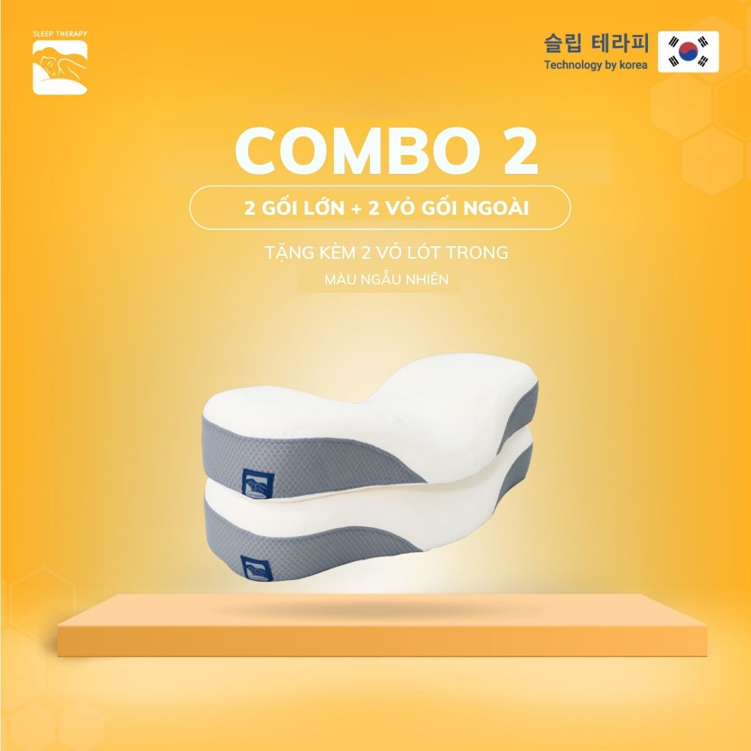 COMBO 2 Gối Sleep Therapy giảm đau vai gáy người lớn + 2 vỏ gối ngoài + 2 vỏ gối trong - Màu ngẫu nhiên