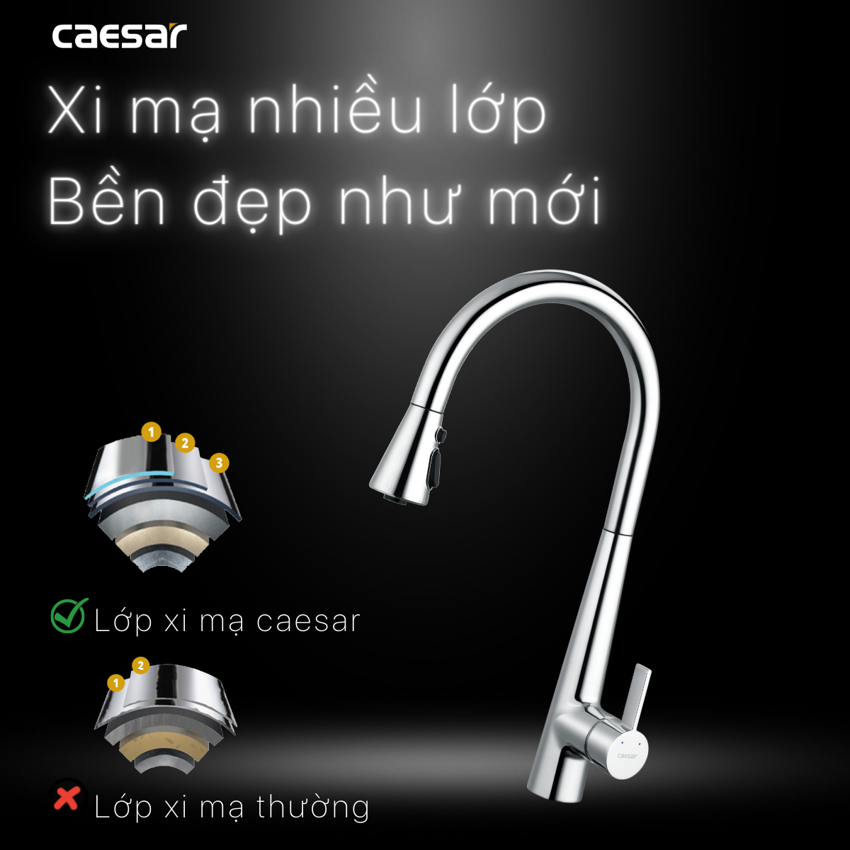 Vòi Rửa Bát Rút Dây Nóng Lạnh K905C Caesar