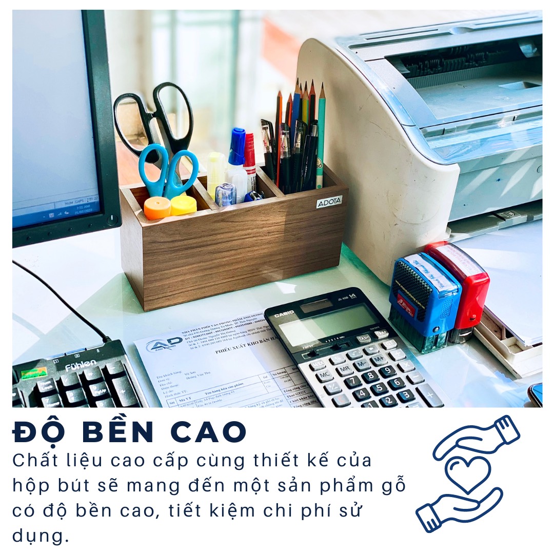 Combo 3 hộp cắm bút bằng gỗ (hộp cắm bút đơn, hộp cắm bút đôi và hộp cắm bút 3 ngăn) để bàn làm việc cao cấp phong cách sang trọng ADOTA