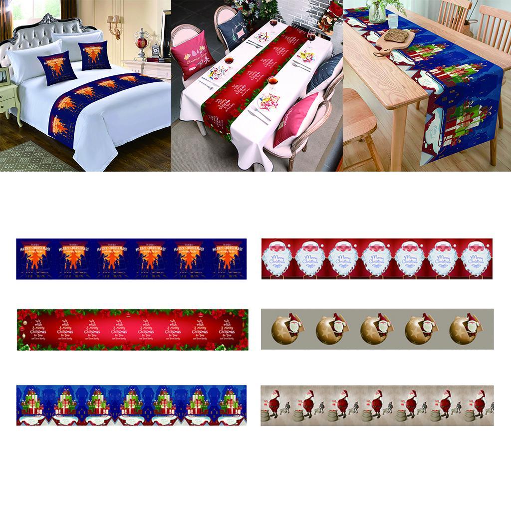 Christmas Pattern Cotton And Linen Table Bed Runner Double Sided Tapestry