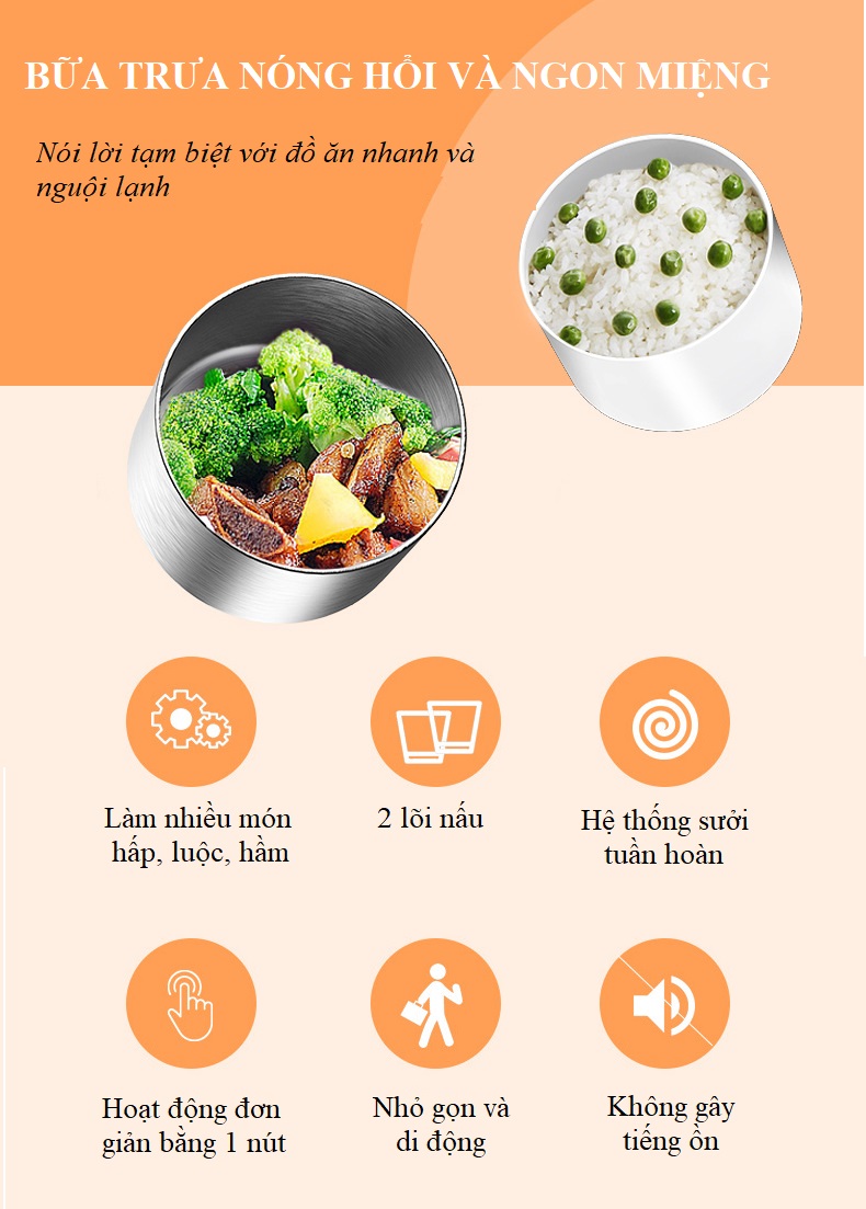 Nồi Nấu Cơm Mini - Hộp Hâm Nóng KLD828 Dùng Để Nấu Cơm Văn Phòng, Chăm Sóc Bệnh Nhân, Khi Đi Du Lịch, Tiện Lợi - Hàng Nhập Khẩu