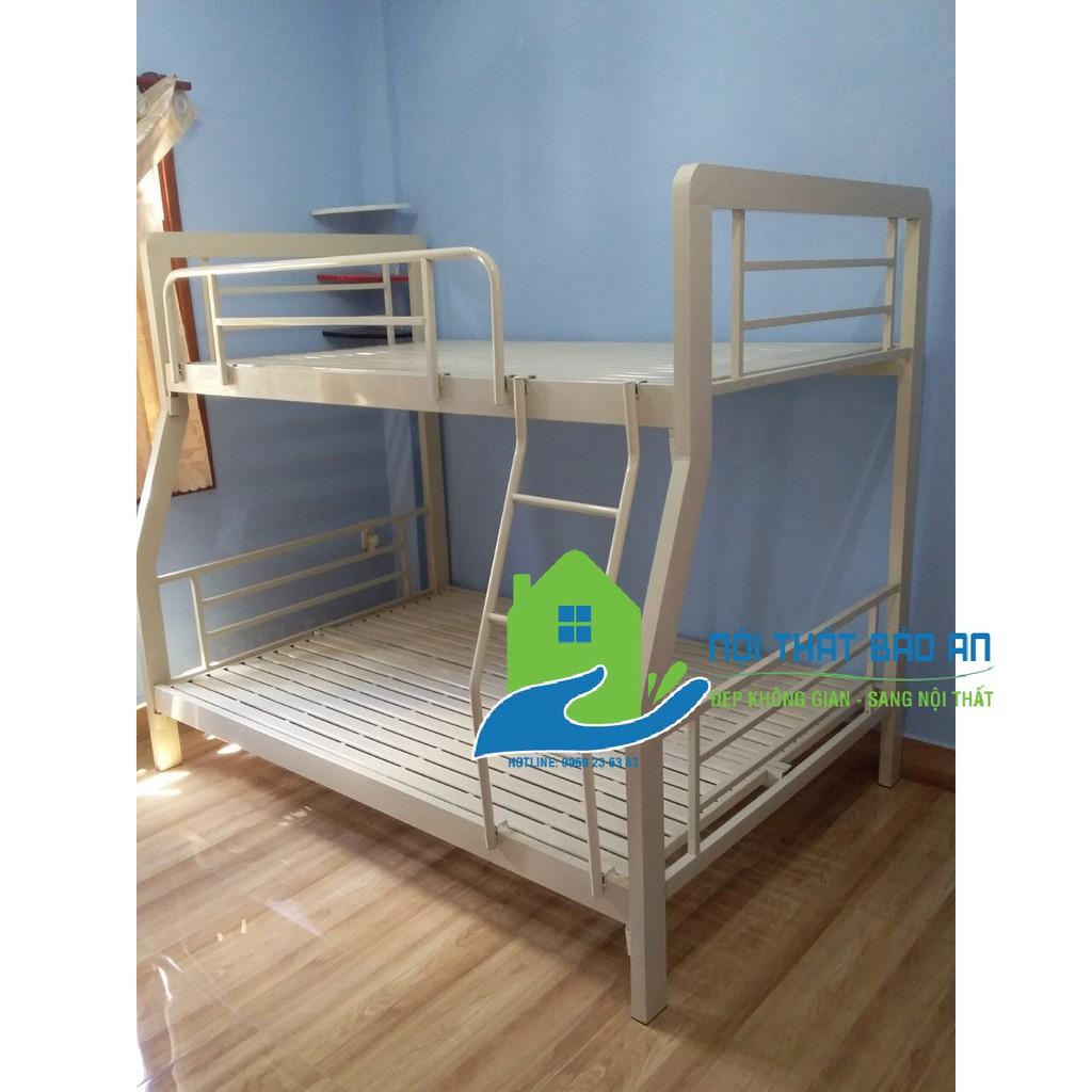 Giường sắt 2 tầng hộp vuông sắt 4x8 màu kem kích thước từ (1M2 X 1M4, 1M2 X 1M6, 1M4 X 1M6)