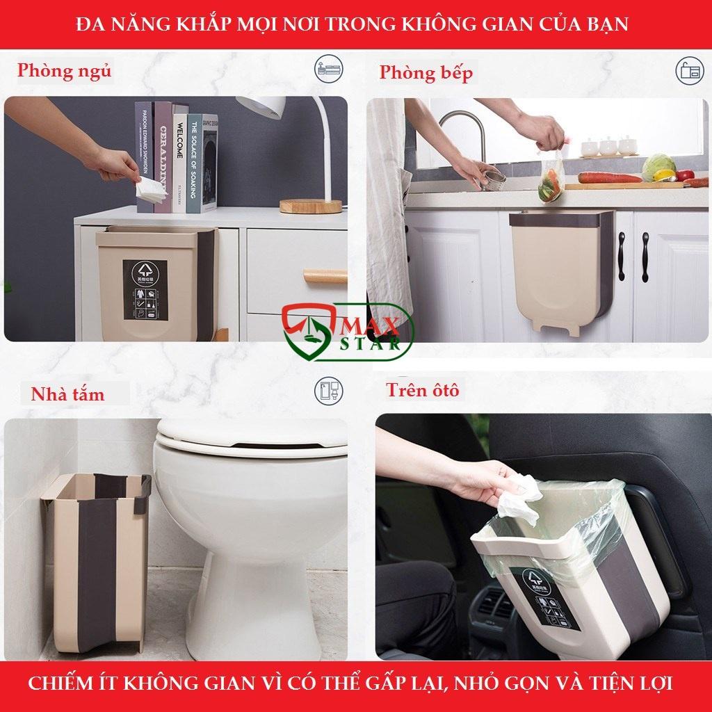 Thùng rác nhựa gấp gọn thông minh gắn tủ bếp gia đình mini tiện lợi treo tủ bếp